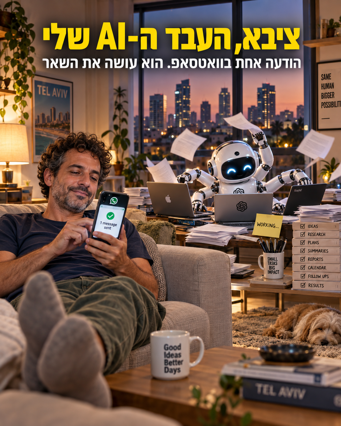 ציבא, העבד ה-AI שלי - הודעה אחת בוואטסאפ, הוא עושה את השאר